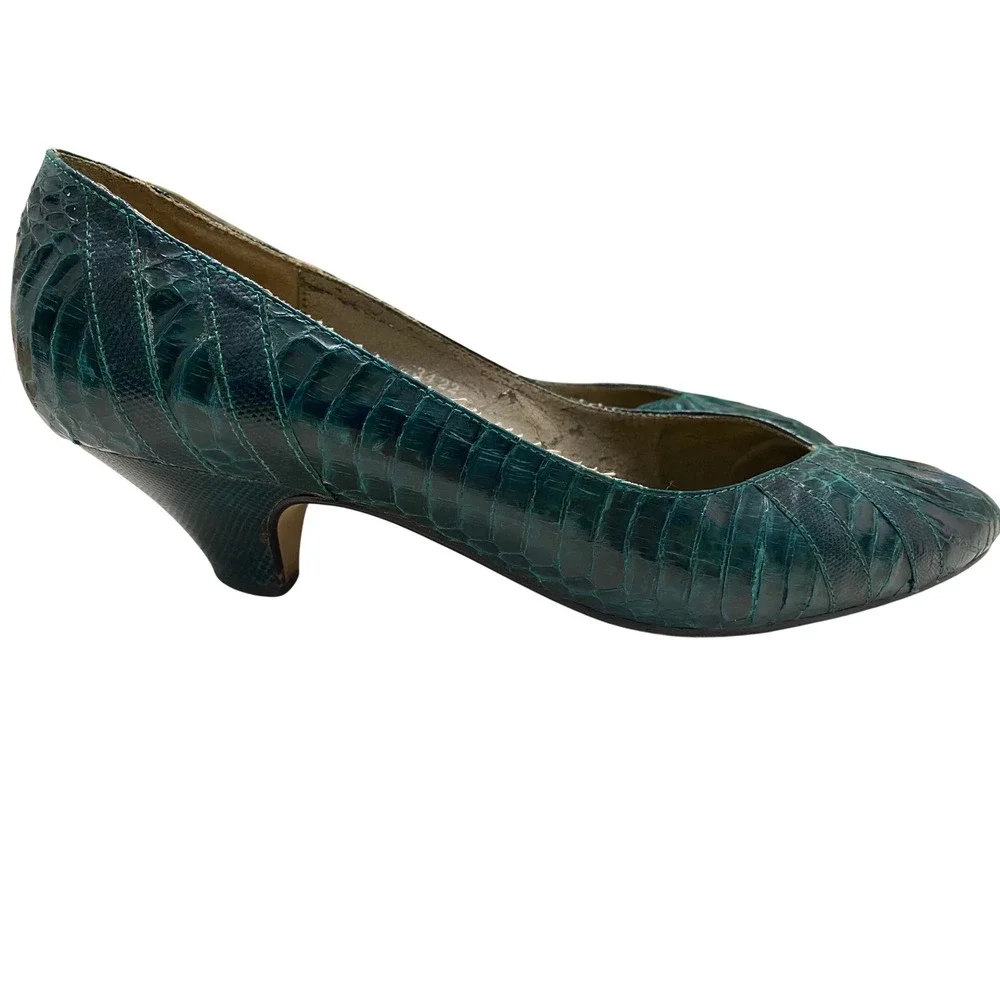 J.‎ Renee Womens Emerald Green Snakeskin Embossed Kitten Heel Pumps Size 6.5M